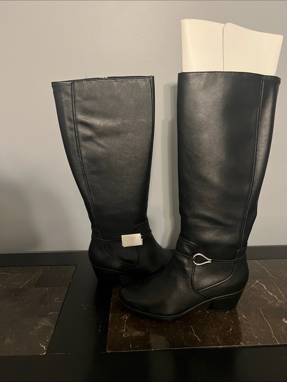 Clarks Black Over-the-Knee Riding Boots with Buckle Detail